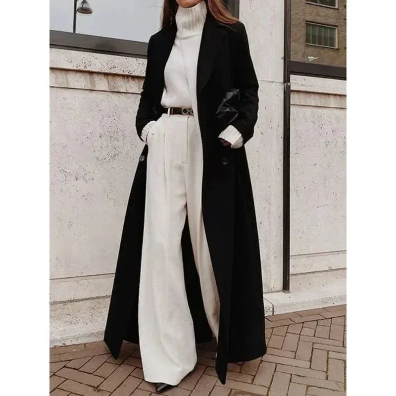 Women's Long Coat with Double-Breasted Design