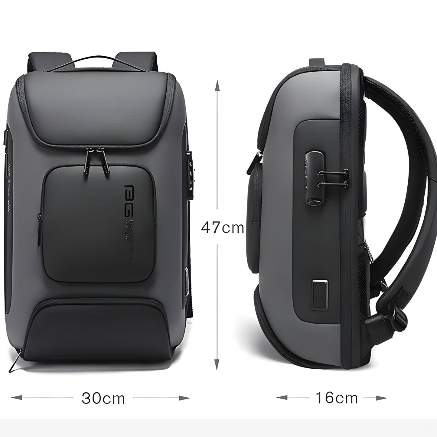 Laptoprucksack mit verdeckten Reißverschlüssen und USB-Durchführung