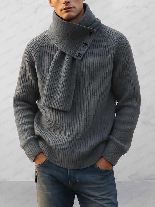 Herrenpullover mit abnehmbarem Schal und Rundhalsausschnitt