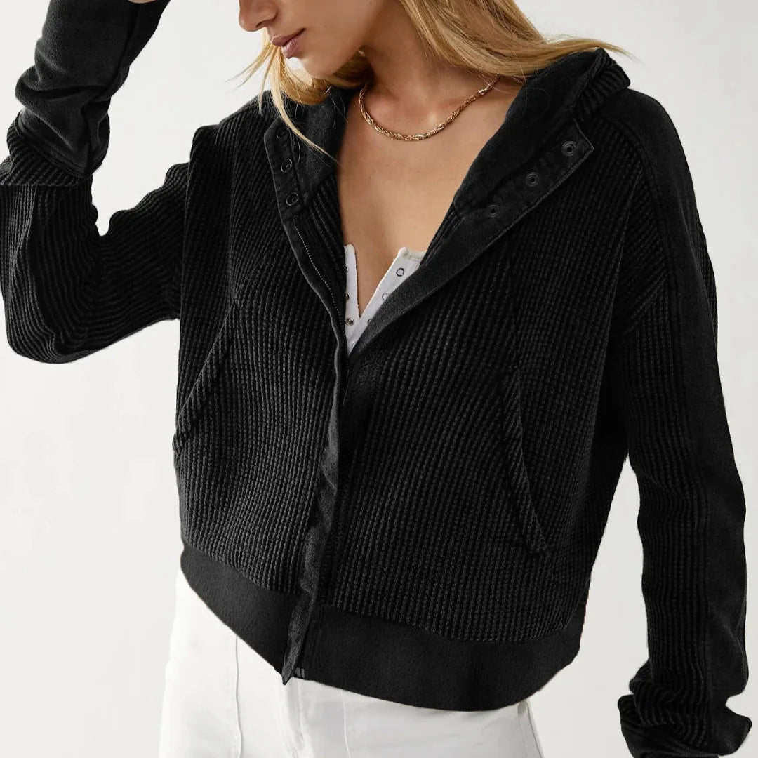 Women's hooded jacket with textured pattern