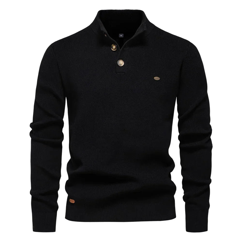 Herrenpullover Mit Knopfleiste Und Gerippten Abschlüssen