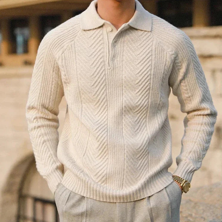 Men's knitted polo shirt with a modern pattern
