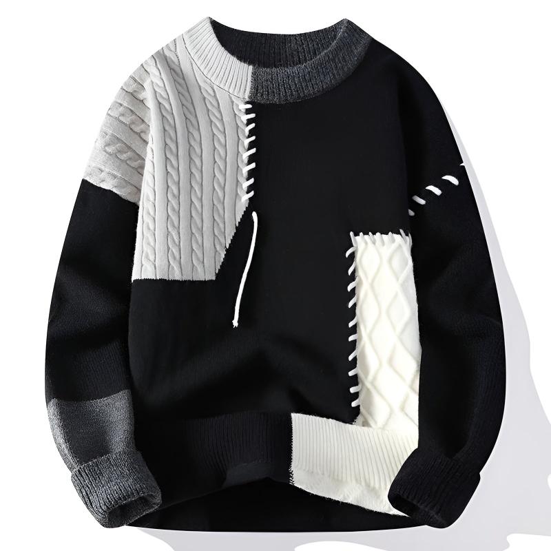 Men's Knit Sweater with Patchwork Design 