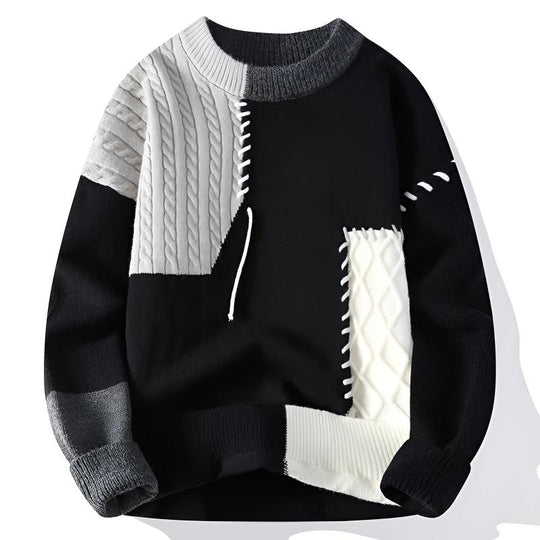 Men's Knit Sweater with Patchwork Design 