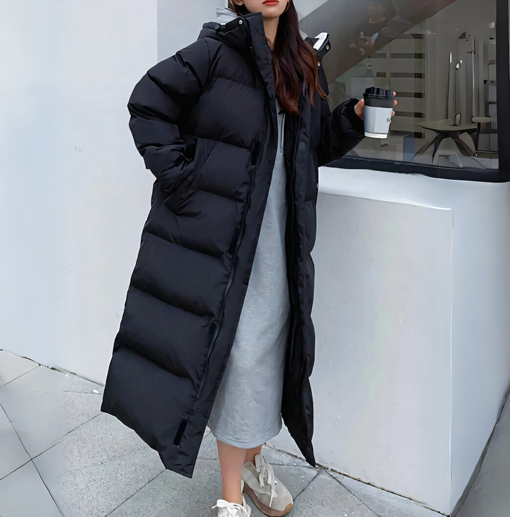 Women's down coat with windproof design and long fit