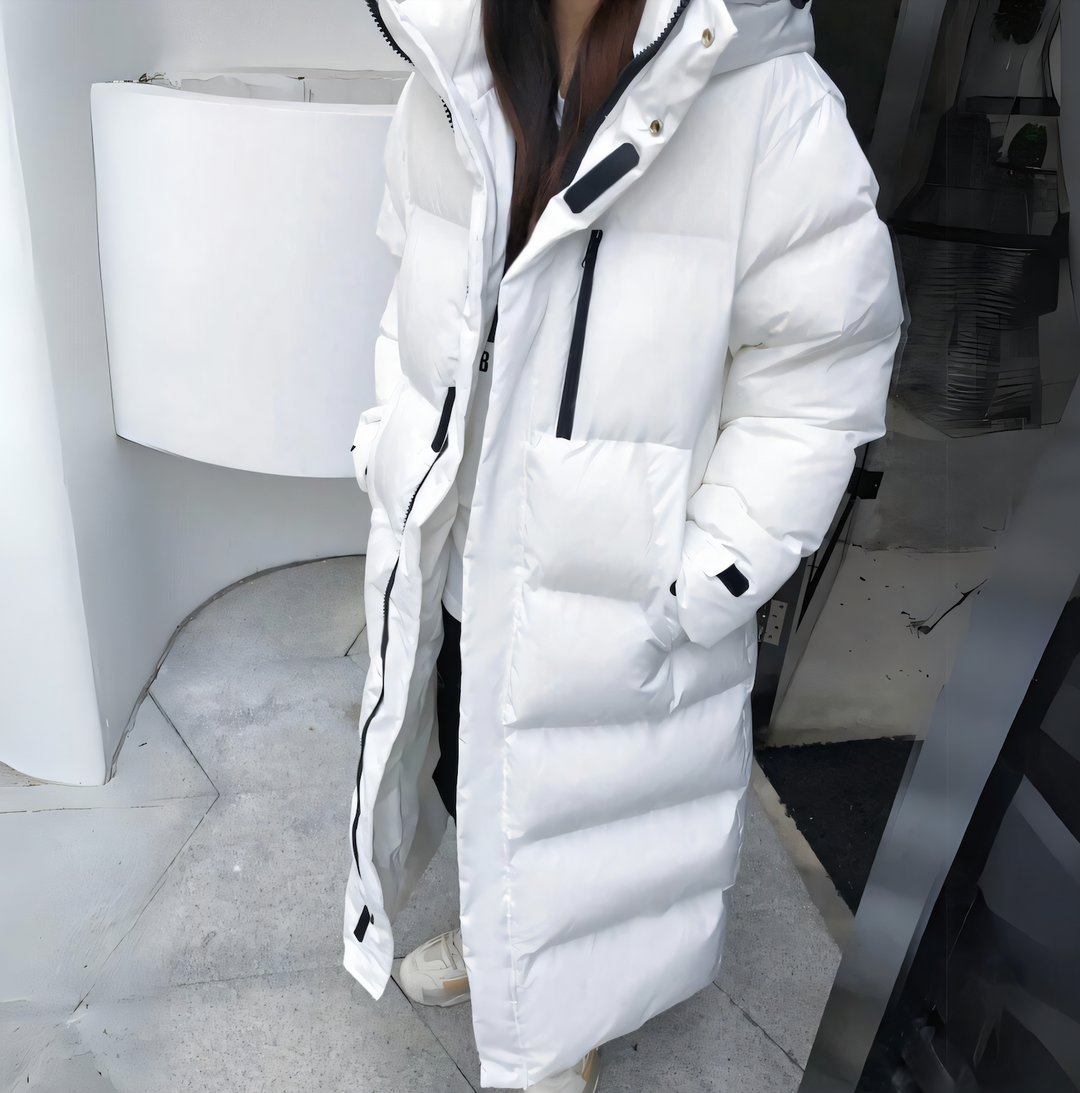 Women's down coat with windproof design and long fit