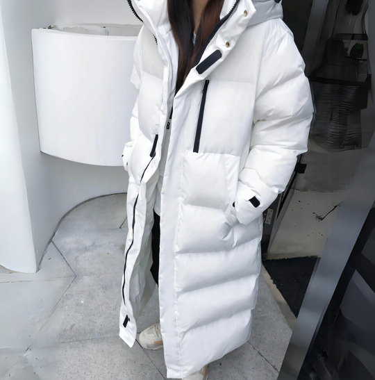 Women's down coat with windproof design and long fit