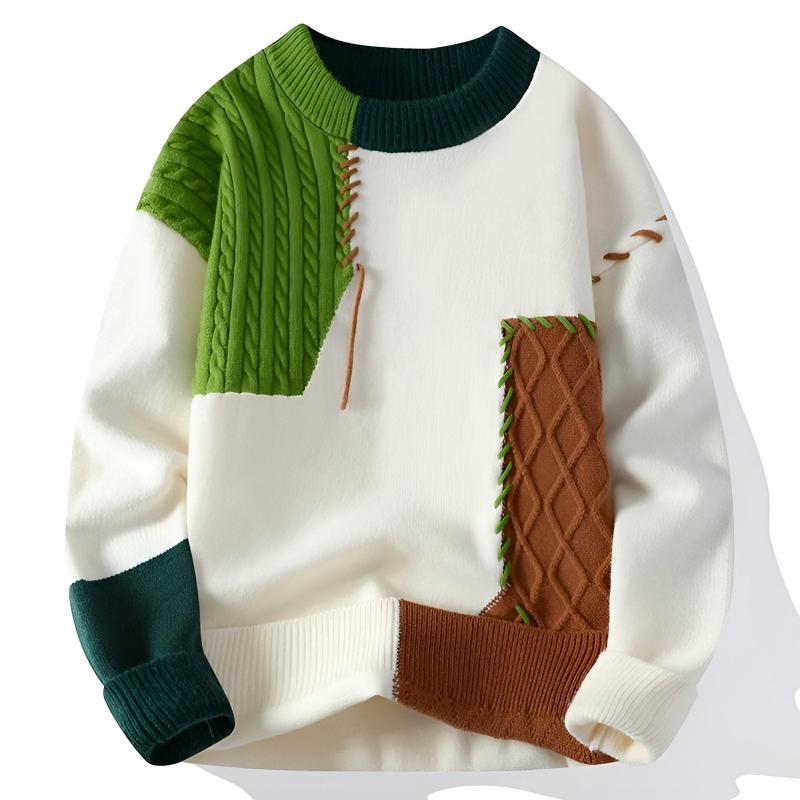 Men's Knit Sweater with Patchwork Design 