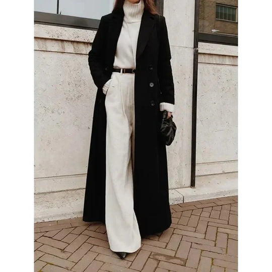 Women's Long Coat with Double-Breasted Design