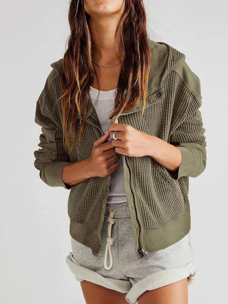 Women's hooded jacket with textured pattern