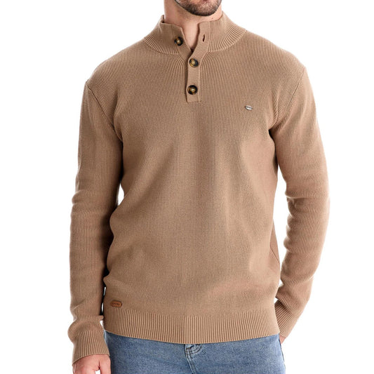 Herrenpullover mit Knopfleiste und gerippten Abschlüssen in der Gesamtansicht