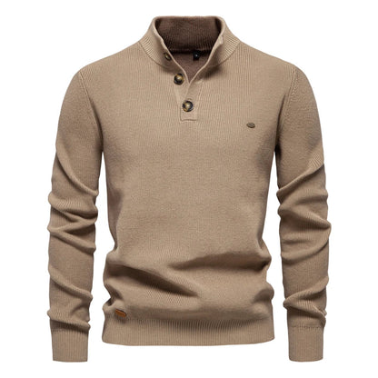 Herrenpullover Mit Knopfleiste Und Gerippten Abschlüssen
