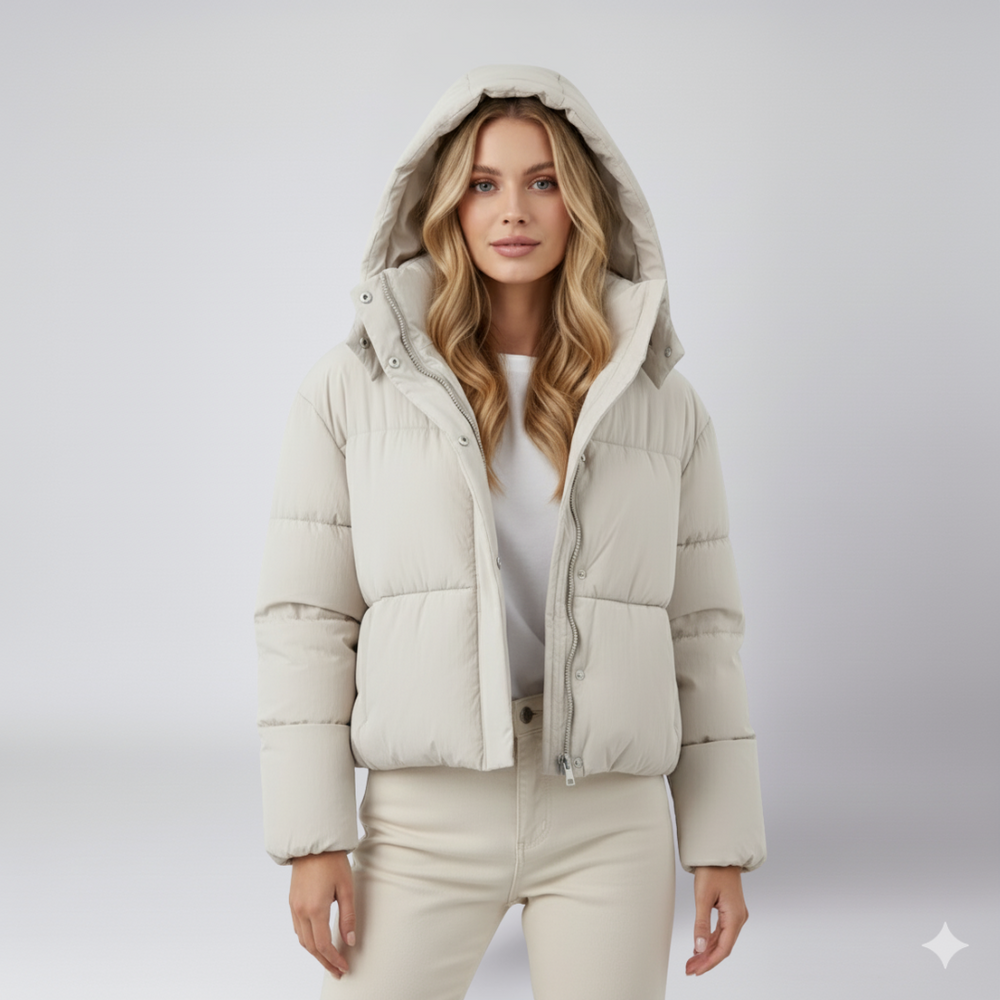 Women's quilted jacket with hood and modern design