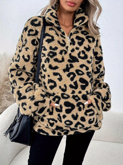Bequemer Damenpullover mit Leopardenmuster und langen Ärmeln