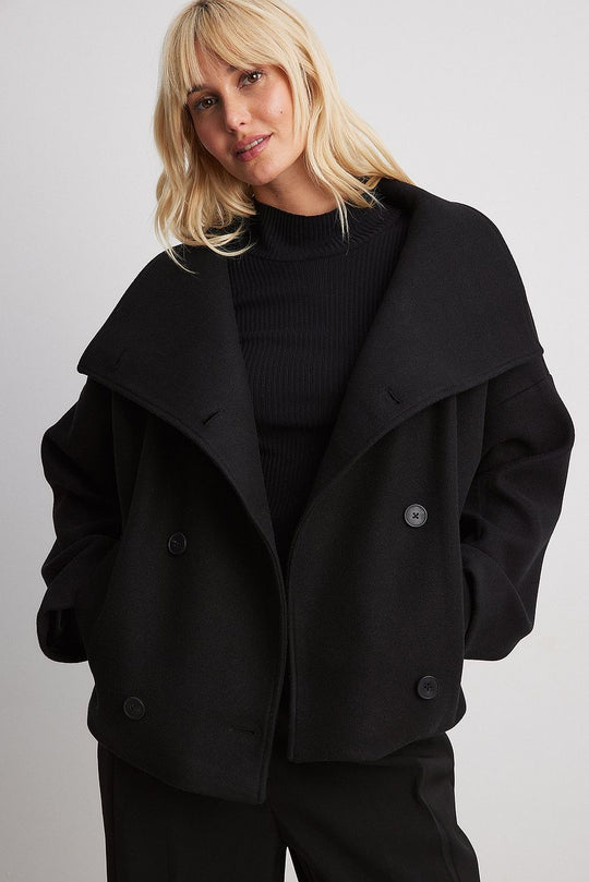 Women's Short Wool Jacket with Double Button Placket