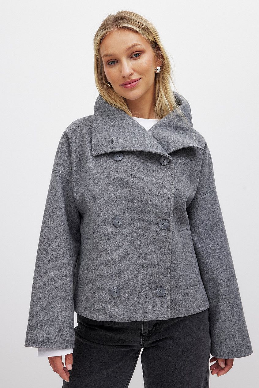 Women's Short Wool Jacket with Double Button Placket