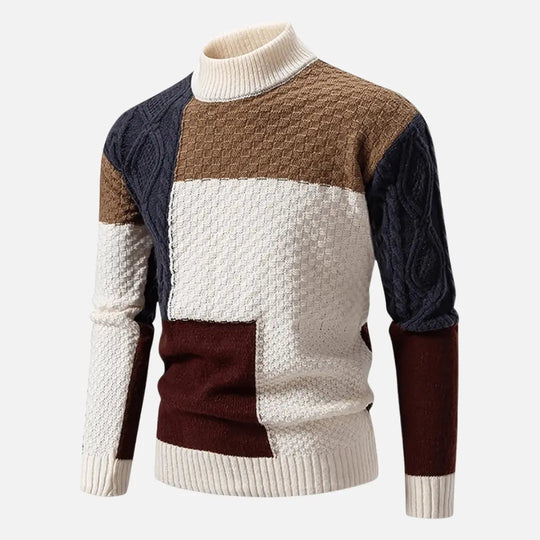 Men's Sweater with Color Block Pattern and Textured Knit