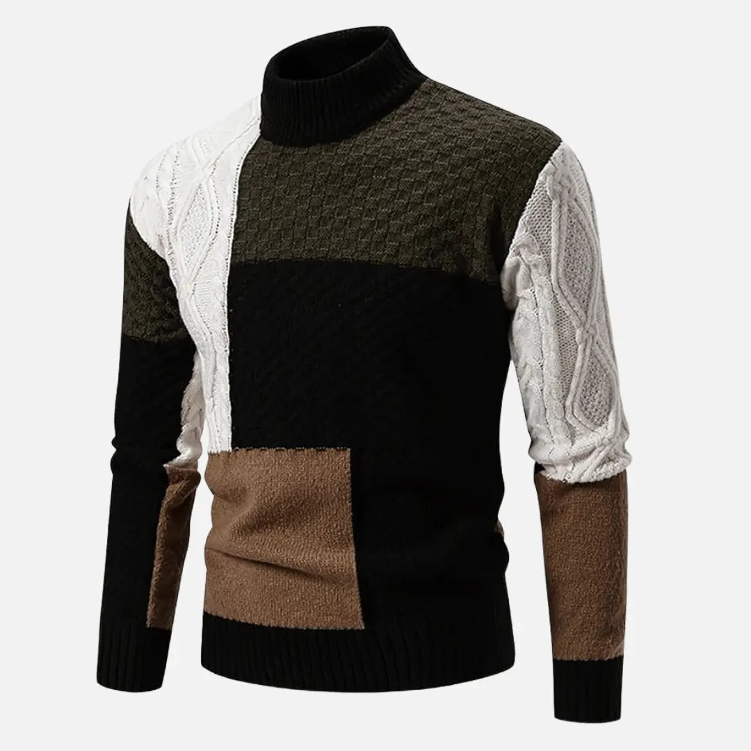 Men's Sweater with Color Block Pattern and Textured Knit