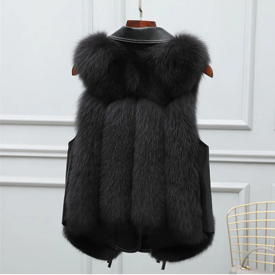 Women's vest with faux fur and tie belt