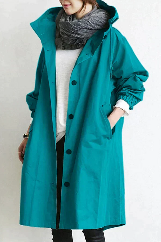 Women's Raincoat with Hood and Oversized Cut