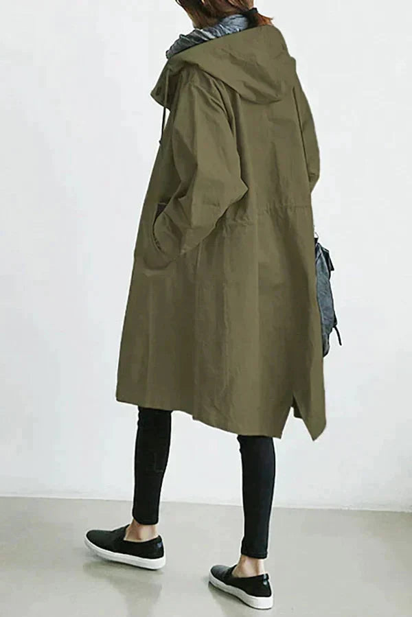 Women's Raincoat with Hood and Oversized Cut