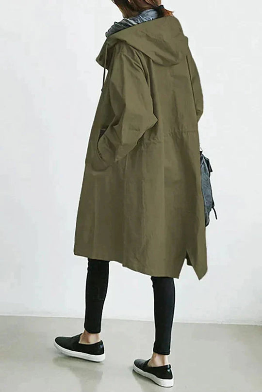 Women's Raincoat with Hood and Oversized Cut