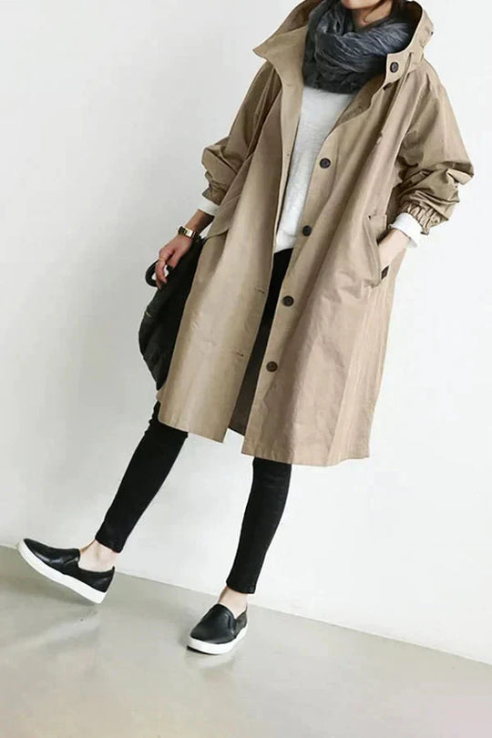 Women's Raincoat with Hood and Oversized Cut