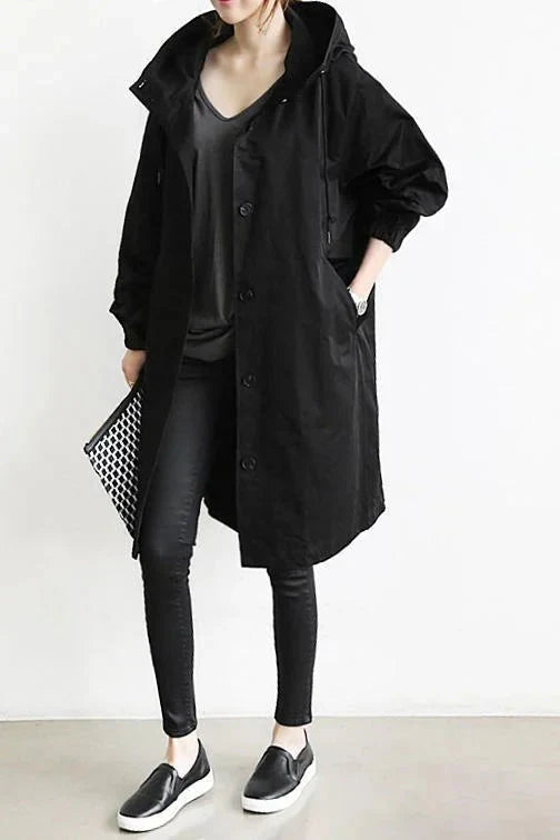 Women's Raincoat with Hood and Oversized Cut