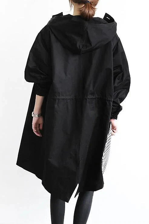 Women's Raincoat with Hood and Oversized Cut