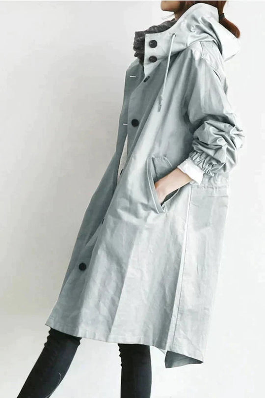 Women's Raincoat with Hood and Oversized Cut