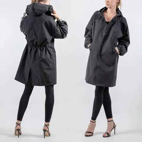 Women's Raincoat with Hood and Oversized Cut