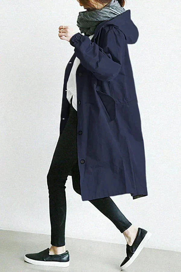 Women's Raincoat with Hood and Oversized Cut