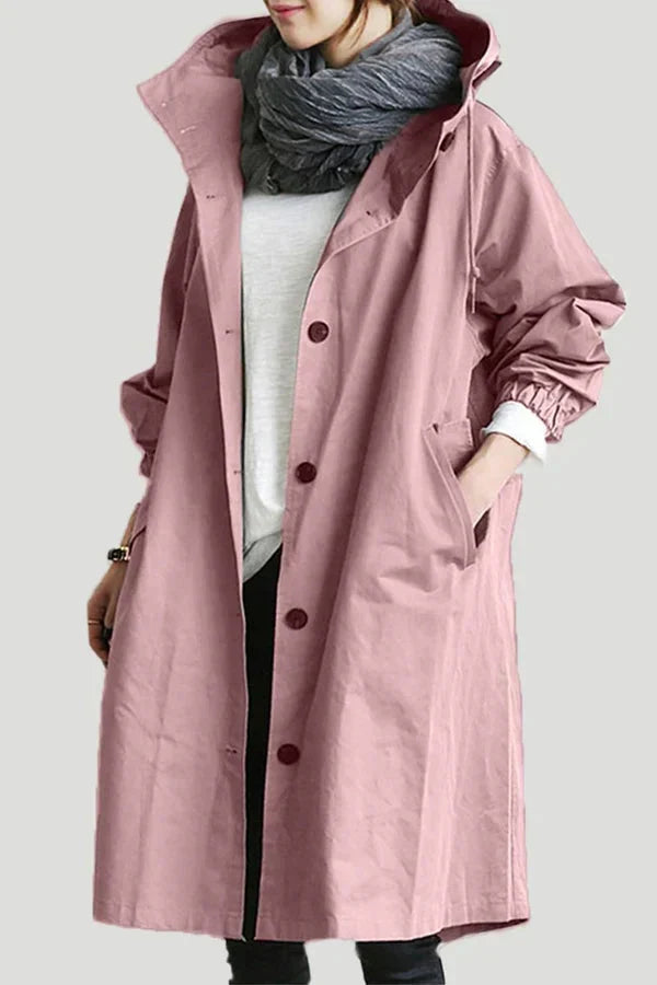Women's Raincoat with Hood and Oversized Cut