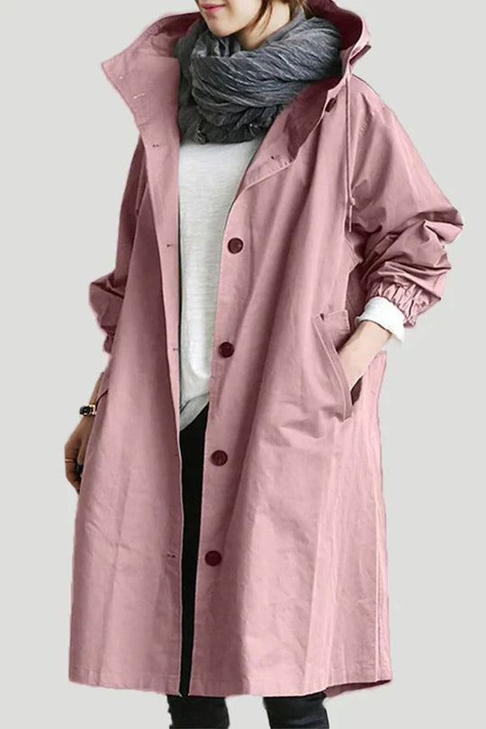 Women's Raincoat with Hood and Oversized Cut