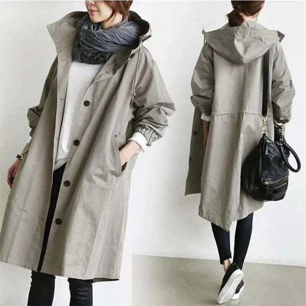 Women's Raincoat with Hood and Oversized Cut