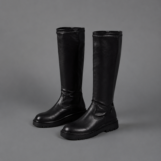 Damenstiefel in Wadenhöhe mit spitzer Zehenpartie, Ansicht von vorn