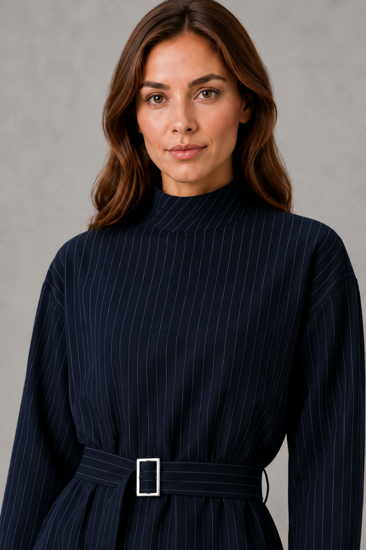Damen-Zweiteiler mit Nadelstreifen, Blazer und weitbeiniger Hose