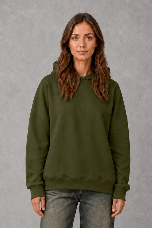 Damen-Fleece-Hoodie mit lockerer Passform in der Vorderansicht