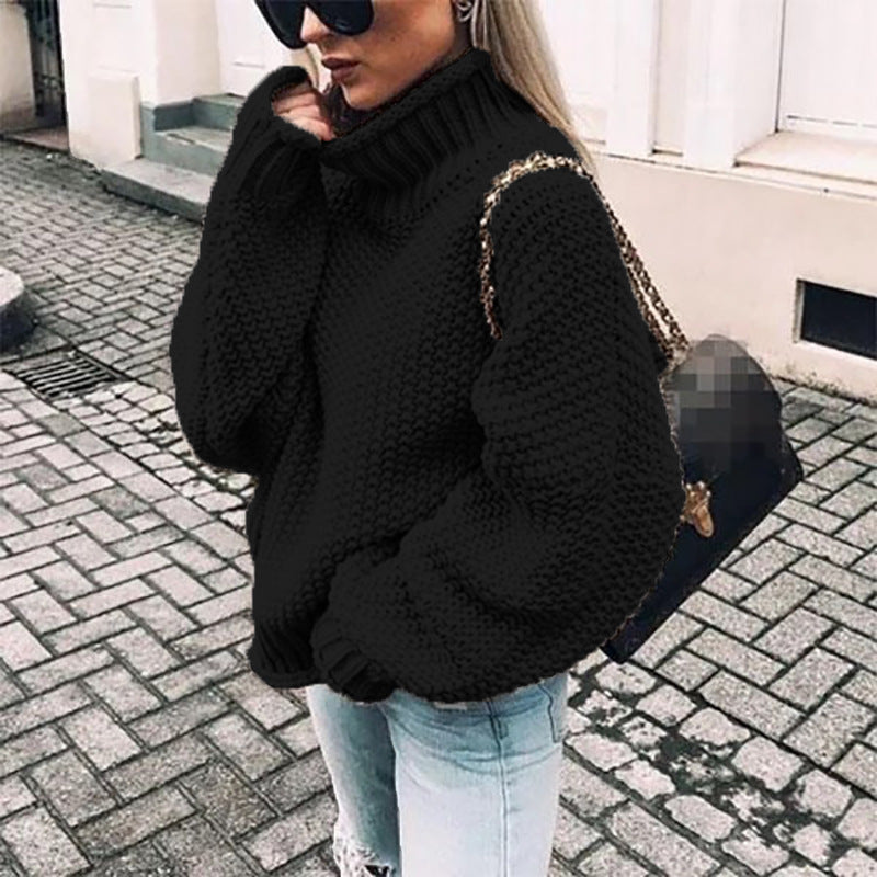 Women's Chunky Knit Roll Neck Sweater with a Relaxed Fit 
