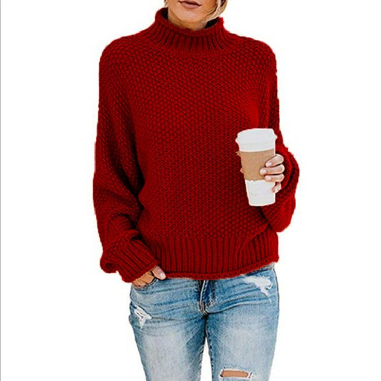 Women's Chunky Knit Roll Neck Sweater with a Relaxed Fit 