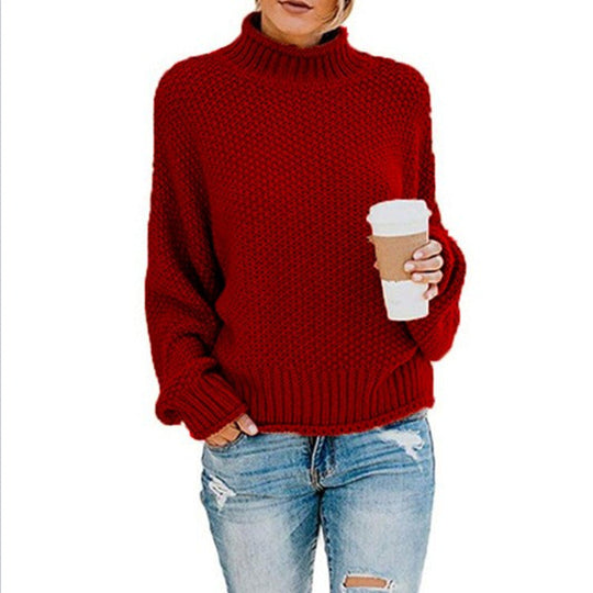 Women's Chunky Knit Roll Neck Sweater with a Relaxed Fit 