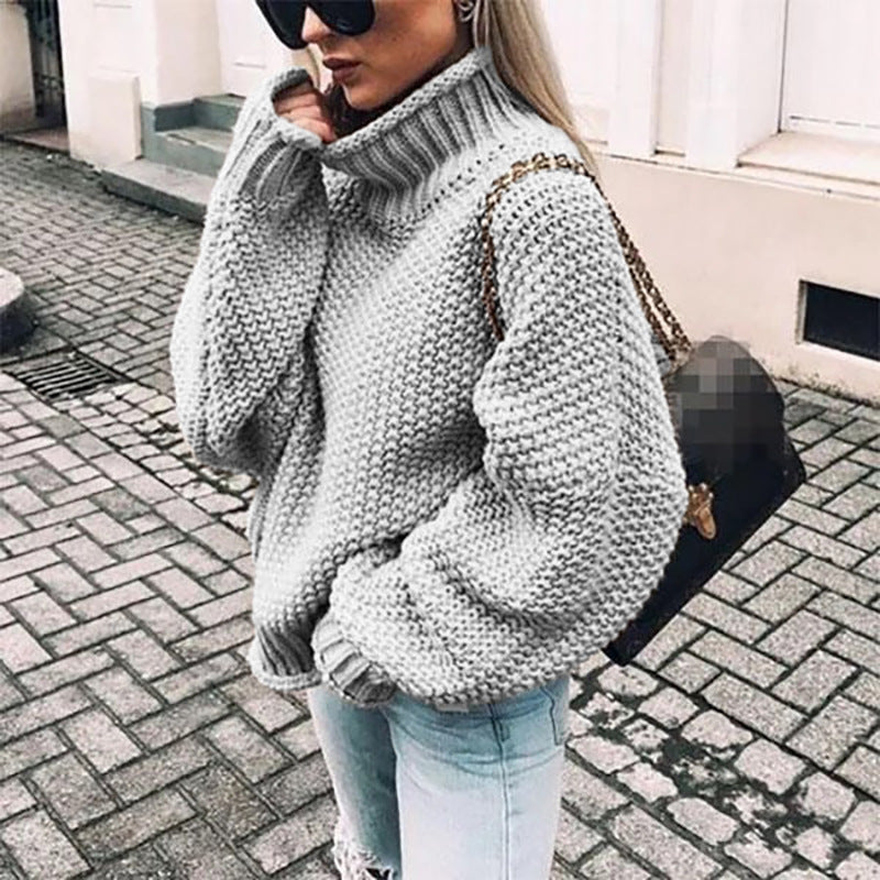 Women's Chunky Knit Roll Neck Sweater with a Relaxed Fit 