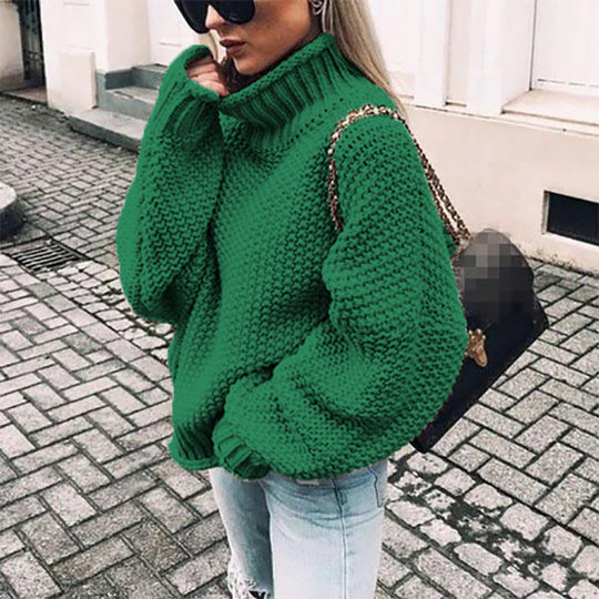 Women's Chunky Knit Roll Neck Sweater with a Relaxed Fit 