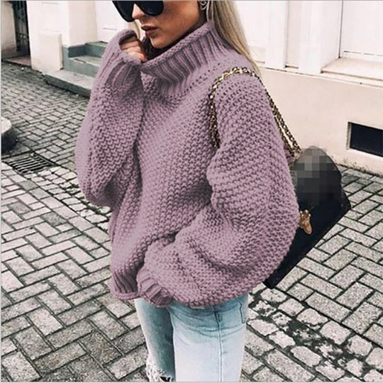 Women's Chunky Knit Roll Neck Sweater with a Relaxed Fit 