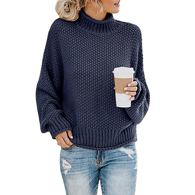 Women's Chunky Knit Roll Neck Sweater with a Relaxed Fit 