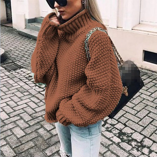 Women's Chunky Knit Roll Neck Sweater with a Relaxed Fit 
