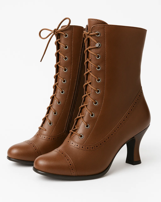 Women's Retro Lace-Up Ankle Boots with Vintage Design