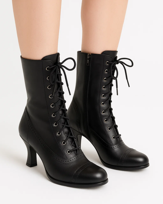 Women's Retro Lace-Up Ankle Boots with Vintage Design