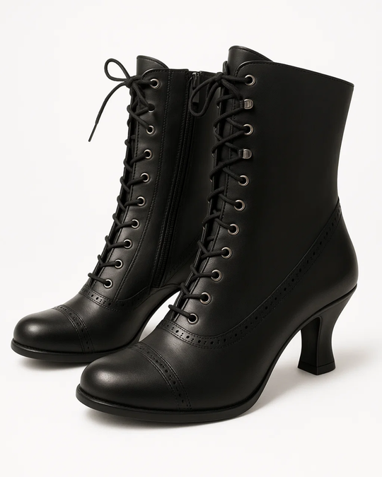 Women's Retro Lace-Up Ankle Boots with Vintage Design