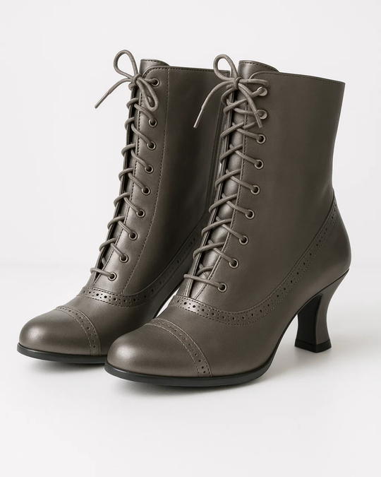 Women's Retro Lace-Up Ankle Boots with Vintage Design